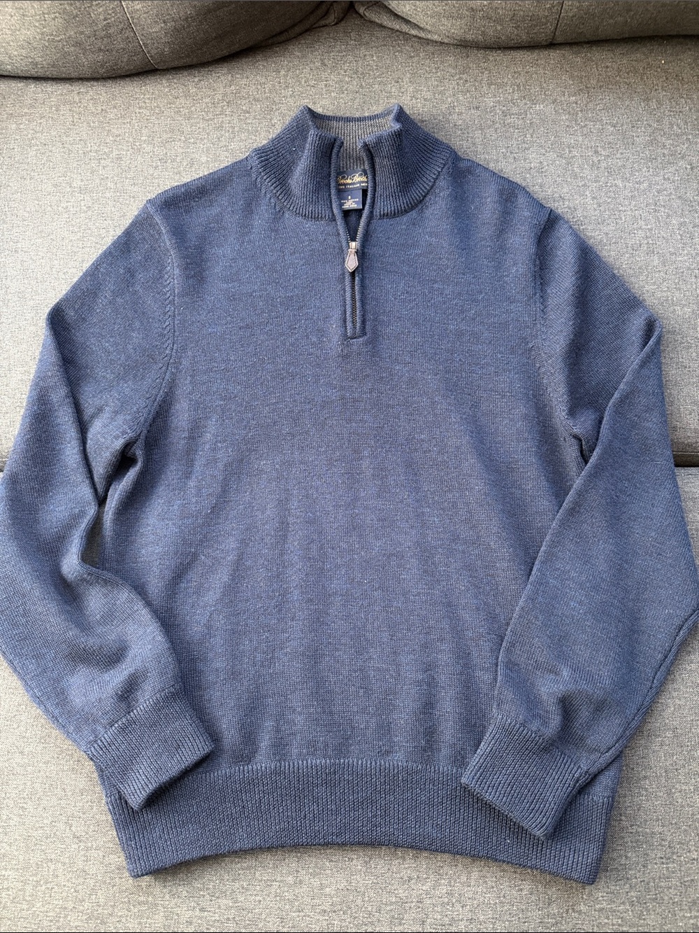 Brooks Brothers Men’s 100% Extra Fine Merino Wool Quarter Zip Sweater Blue S